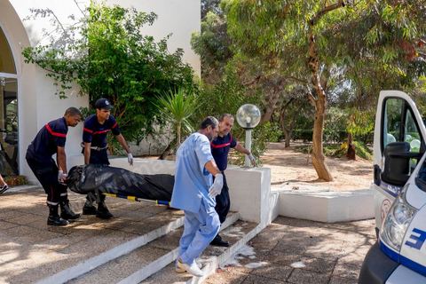 June 26, 2015: Doctors and firefighters remove the last bodies from the hotel’s indoor spa pool. Terrorist attack at a hotel in the Port El Kantaoui tourist area north of Sousse. A young Tunisian terrorist opened fire for nearly half an hour on tourists, from the hotel beach all the way to the reception area, leaving a preliminary death toll of 39 among tourists and Tunisian employees, before being shot dead by security forces. The Tunisian Ministry of Health states that among the injured are people of British, Belgian, German, and Norwegian nationalities, among others.
