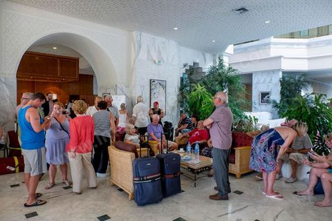 June 26, 2015: In shock, the hotel guests packed their bags and wanted to leave the area and return to their home countries. A terrorist attack took place at a hotel in the tourist area of Port El Kantaoui, north of Sousse. A young Tunisian terrorist opened fire for nearly half an hour on tourists, from the hotel beach all the way to the front desk, leaving a preliminary death toll of 39 among tourists and Tunisian employees, before being shot dead by law enforcement. The Tunisian Ministry of Health states that among the injured are people of British, Belgian, German, and Norwegian nationalities, among others.