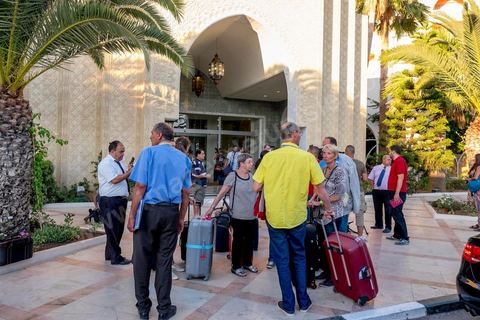 June 26, 2015: In shock, the hotel guests packed their bags and wanted to leave the area and return to their home countries. A terrorist attack took place at a hotel in the tourist area of Port El Kantaoui, north of Sousse. A young Tunisian terrorist opened fire for nearly half an hour on tourists, from the hotel beach all the way to the front desk, leaving a preliminary death toll of 39 among tourists and Tunisian employees, before being shot dead by law enforcement. The Tunisian Ministry of Health states that among the injured are people of British, Belgian, German, and Norwegian nationalities, among others.