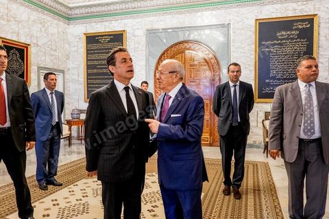 20 juillet 2015 : Rencontre au Palais présidentiel de Carthage entre Beji Caïd Essebsi, président de la république tunisienne et Nicolas Sarkozy accompagné d'une délégation du parti Les Républicains. Visite de Nicolas Sarkozy en Tunisie à titre de Président du Pparti Les Républicains.