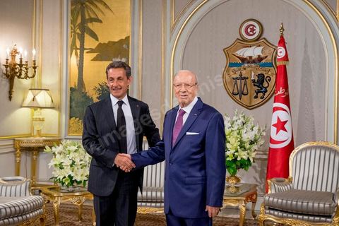 20 juillet 2015 : Rencontre au Palais présidentiel de Carthage entre Beji Caïd Essebsi, président de la république tunisienne et Nicolas Sarkozy accompagné d'une délégation du parti Les Républicains. Visite de Nicolas Sarkozy en Tunisie à titre de Président du Pparti Les Républicains.