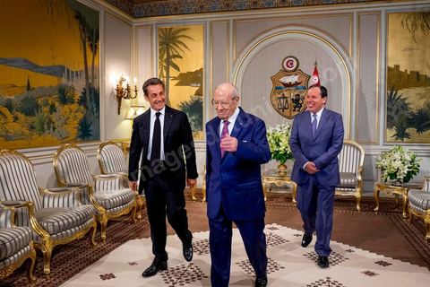 20 juillet 2015 : Rencontre au Palais présidentiel de Carthage entre Beji Caïd Essebsi, présidentd e la république tunisienne et Nicolas Sarkozy accompagné d'une délégation du parti Les Républicains. Visite de Nicolas Sarkozy en Tunisie à titre de Président du Pparti Les Républicains.
