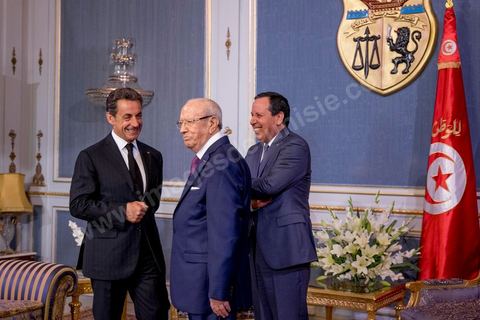 20 juillet 2015 : Rencontre au Palais présidentiel de Carthage entre Beji Caïd Essebsi, présidentd e la république tunisienne et Nicolas Sarkozy accompagné d'une délégation du parti Les Républicains. Visite de Nicolas Sarkozy en Tunisie à titre de Président du Pparti Les Républicains.