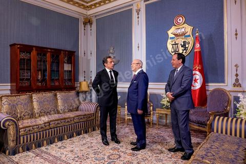 20 juillet 2015 : Rencontre au Palais présidentiel de Carthage entre Beji Caïd Essebsi, présidentd e la république tunisienne et Nicolas Sarkozy accompagné d'une délégation du parti Les Républicains. Visite de Nicolas Sarkozy en Tunisie à titre de Président du Pparti Les Républicains.