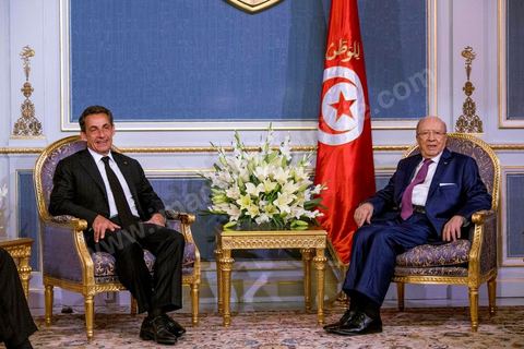 20 juillet 2015 : Rencontre au Palais présidentiel de Carthage entre Beji Caïd Essebsi, présidentd e la république tunisienne et Nicolas Sarkozy accompagné d'une délégation du parti Les Républicains. Visite de Nicolas Sarkozy en Tunisie à titre de Président du Pparti Les Républicains.