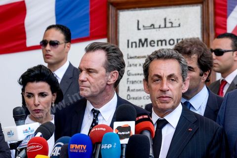 20 juillet 2015 : Point de presse devant le musée du Bardo de Nicolas Sarkozy. Visite de Nicolas Sarkozy en Tunisie à titre de Président du Pparti Les Républicains.