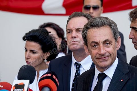20 juillet 2015 : Point de presse devant le musée du Bardo de Nicolas Sarkozy. Visite de Nicolas Sarkozy en Tunisie à titre de Président du Pparti Les Républicains.