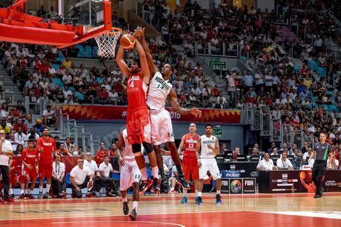 August 23, 2015: Hamdi Braa scores a basket during Tunisia's final group-stage game against Nigeria at AfroBasket Tunisia 2015. Tunisia won (70-59) and finished first in its group.