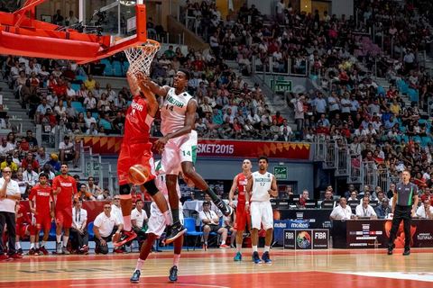 August 23, 2015: Hamdi Braa scores a basket during Tunisia's final group-stage game against Nigeria at AfroBasket Tunisia 2015. Tunisia won (70-59) and finished first in its group.