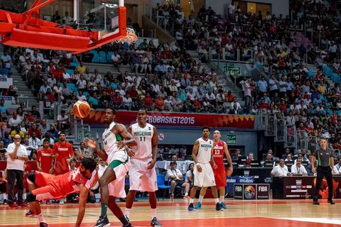 August 23, 2015: Hamdi Braa scores a basket during Tunisia's final group-stage game against Nigeria at AfroBasket Tunisia 2015. Tunisia won (70-59) and finished first in its group.