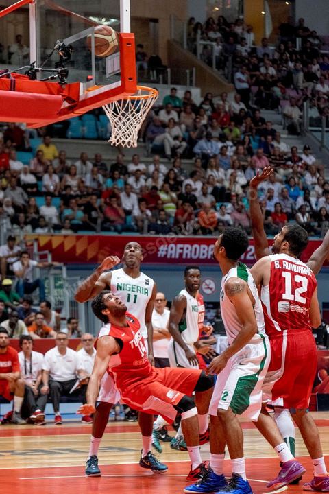 August 23, 2015: Hamdi Braa scores a basket during Tunisia's final group-stage game against Nigeria at AfroBasket Tunisia 2015. Tunisia won (70-59) and finished first in its group.