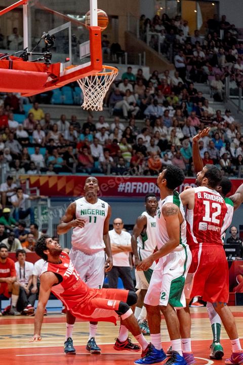 August 23, 2015: Hamdi Braa scores a basket during Tunisia's final group-stage game against Nigeria at AfroBasket Tunisia 2015. Tunisia won (70-59) and finished first in its group.