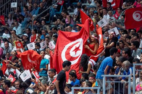 August 23, 2015: The crowd at the Radès Stadium was very enthusiastic and fervently supported their national team during Tunisia’s final group stage game against Nigeria at AfroBasket Tunisia 2015. Tunisia won (70–59) and finished first in its group.
