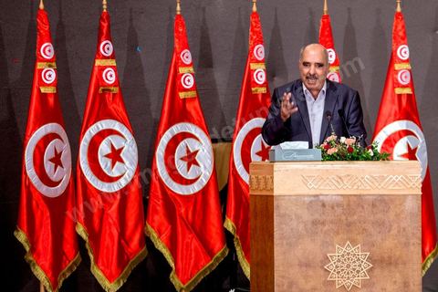 October 5, 2013: Speech by Abdelssattar Ben Moussa at the Tunis Convention Center to mark the launch of the National Dialogue, attended by the three presidents and overseen by Houcine Abassi, Secretary General of the UGTT, Wided Bouchamaoui, President of UTICA; Mohamed Fadhel Mahfoudh, President of the National Bar Association; and Abdelssattar Ben Moussa, President of the National League for Human Rights. Four weeks of negotiations on the roadmap, which calls for the formation of a non-partisan government and the adoption of an electoral calendar by the end of the month.
