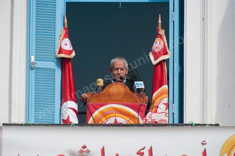 Houcine ABBASSI, General Secretary of the UGTT (General Union of Tunisian Workers), a labor union and member of the Tunisian National Dialogue Quartet, which was awarded the 2015 Nobel Peace Prize on October 9, 2015.  On January 14, 2012, the new Secretary General of the UGTT delivered a speech at the union’s historic headquarters. 