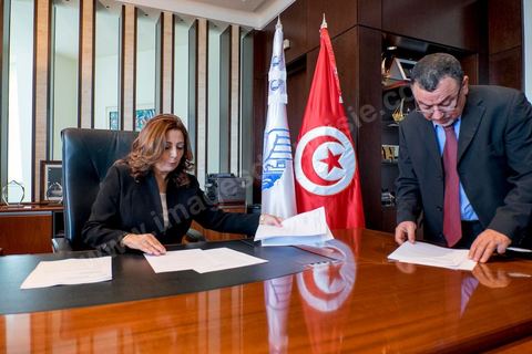 Wided Bouchamaoui, President of UTICA, the Tunisian employers’ union, and the only woman among the members of the Tunisian National Dialogue Quartet, which was awarded the 2015 Nobel Peace Prize on October 9, 2015. In her office a few hours after the Nobel Prize was announced.