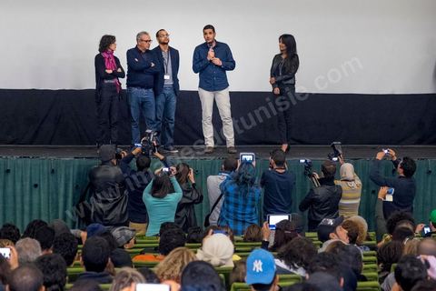 November 26, 2015: As part of the JCC (Carthage Film Festival), the Arab-African Film Festival in Tunis, the first screening in a Muslim country of the film “Much Loved” by Moroccan director Nabil Ayouch took place. Two days after the terrorist attack on a presidential police bus just a few hundred meters from the JCC movie theaters, the screening of “Much Loved” became a double challenge. JCC Director Brahim Eltaief and Nabil Ayouch were determined to keep the screening on the schedule, just as they did for the rest of the festival. The theater filled with more than a thousand film enthusiasts eager to meet Nabil Ayouch and see the Arabic-language premiere of this excellent film, which candidly yet masterfully portrays the reality of Moroccan sex workers. The screening was followed by a press conference.
