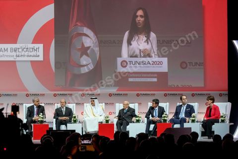 29 novembre 2016 : Cérémonie d'ouverture de la Conférence Tunisia 2020 par président Tunisien Beji Caid Essebsi, avec Emir du Qatar, Premiers Ministres tunisien, français et algérien.