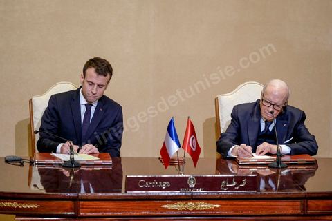 January 31, 2018: Signing of agreements and a press conference by Presidents Emmanuel Macron and Beji Caid Essebsi at the Presidential Palace in Carthage as part of the French president’s state visit to Tunisia.