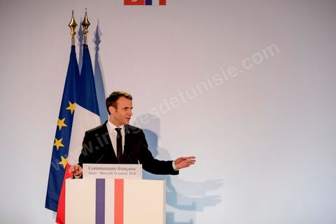 31 janvier 2018 : Emmanuel Macron rencontre la communauté française à la Résidence de l'Ambassade de France à la Marsa dans le cadre de la visite d'Etat du Président français en Tunisie.