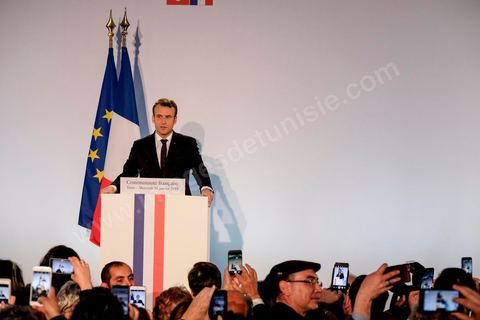 31 janvier 2018 : Emmanuel Macron rencontre la communauté française à la Résidence de l'Ambassade de France à la Marsa dans le cadre de la visite d'Etat du Président français en Tunisie.