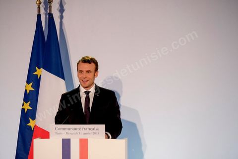 31 janvier 2018 : Emmanuel Macron rencontre la communauté française à la Résidence de l'Ambassade de France à la Marsa dans le cadre de la visite d'Etat du Président français en Tunisie.