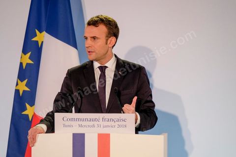 31 janvier 2018 : Emmanuel Macron rencontre la communauté française à la Résidence de l'Ambassade de France à la Marsa dans le cadre de la visite d'Etat du Président français en Tunisie.