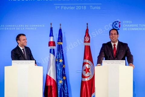 1er février 2018 : cloture du forum économique franco-tunisien par discours du premier ministre tunisien Youssef Chahed et du président français Emmanuel Macron dasn la cadre de sa visite d'état en Tunisie. 