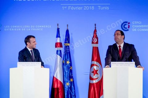 1er février 2018 : cloture du forum économique franco-tunisien par discours du premier ministre tunisien Youssef Chahed et du président français Emmanuel Macron dasn la cadre de sa visite d'état en Tunisie. 