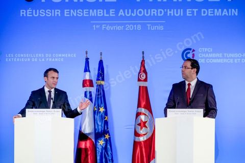 1er février 2018 : cloture du forum économique franco-tunisien par discours du premier ministre tunisien Youssef Chahed et du président français Emmanuel Macron dasn la cadre de sa visite d'état en Tunisie. 