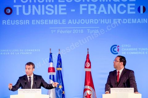 1er février 2018 : cloture du forum économique franco-tunisien par discours du premier ministre tunisien Youssef Chahed et du président français Emmanuel Macron dasn la cadre de sa visite d'état en Tunisie. 