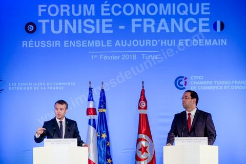 1er février 2018 : cloture du forum économique franco-tunisien par discours du premier ministre tunisien Youssef Chahed et du président français Emmanuel Macron dasn la cadre de sa visite d'état en Tunisie. 