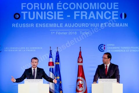 1er février 2018 : cloture du forum économique franco-tunisien par discours du premier ministre tunisien Youssef Chahed et du président français Emmanuel Macron dasn la cadre de sa visite d'état en Tunisie. 