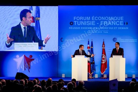 1er février 2018 : cloture du forum économique franco-tunisien par discours du premier ministre tunisien Youssef Chahed et du président français Emmanuel Macron dasn la cadre de sa visite d'état en Tunisie. 