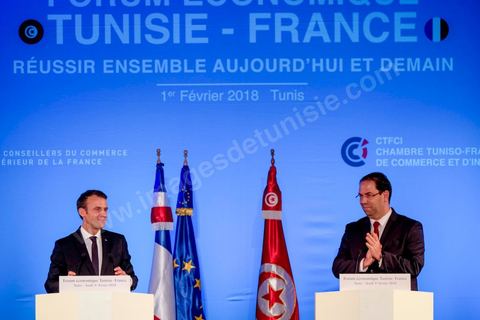 1er février 2018 : cloture du forum économique franco-tunisien par discours du premier ministre tunisien Youssef Chahed et du président français Emmanuel Macron dasn la cadre de sa visite d'état en Tunisie. 