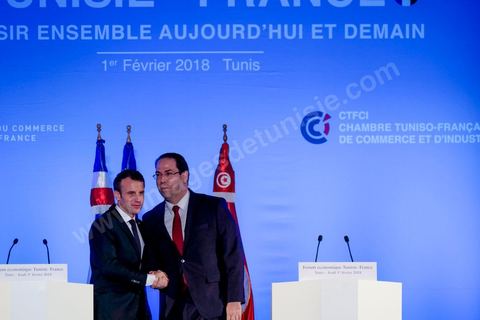 1er février 2018 : cloture du forum économique franco-tunisien par discours du premier ministre tunisien Youssef Chahed et du président français Emmanuel Macron dasn la cadre de sa visite d'état en Tunisie. 