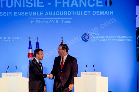 1er février 2018 : cloture du forum économique franco-tunisien par discours du premier ministre tunisien Youssef Chahed et du président français Emmanuel Macron dasn la cadre de sa visite d'état en Tunisie. 