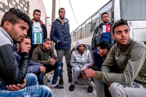 January 19, 2018: In the center of the El Borj neighborhood in Mdhilla, young unemployed college graduates have been staging a sit-in for several weeks, blocking CPG/GCT buses and demanding jobs. 