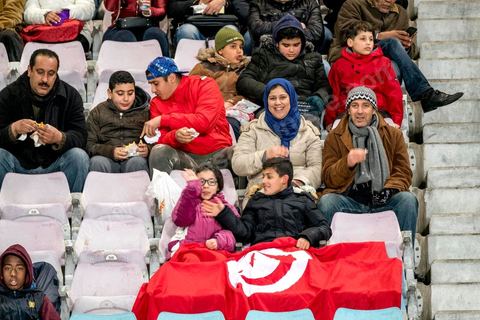 23 mars 2018 : Match de football amical entre la Tunisie et l'Iran en vue de la préparation à la coupe du monde de football en Russie en juin 2018. match au stade de Radès, banlieue sud de Tunis, avec près de 4000 spectateurs et sous une pluie intensive, la Tunisie remporte le match 1 à 0. 