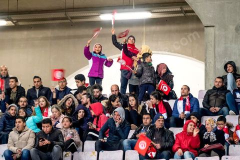 23 mars 2018 : Match de football amical entre la Tunisie et l'Iran en vue de la préparation à la coupe du monde de football en Russie en juin 2018. match au stade de Radès, banlieue sud de Tunis, avec près de 4000 spectateurs et sous une pluie intensive, la Tunisie remporte le match 1 à 0. 