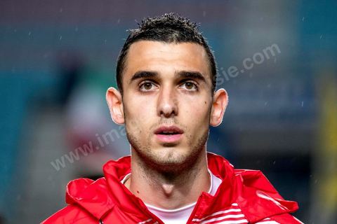 23 mars 2018 : Elyess Skhiri. Match de football amical entre la Tunisie et l'Iran en vue de la préparation à la coupe du monde de football en Russie en juin 2018. match au stade de Radès, banlieue sud de Tunis, avec près de 4000 spectateurs et sous une pluie intensive, la Tunisie remporte le match 1 à 0. 