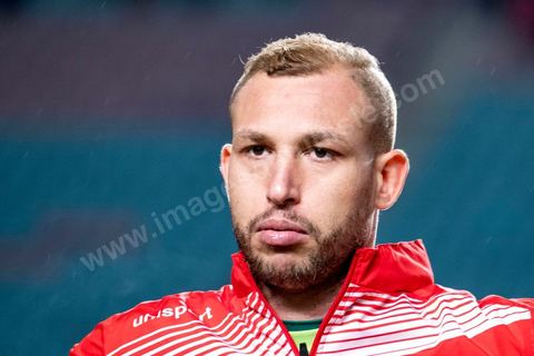 23 mars 2018 : Farouk Ben Mustapha, gardine d ebut. Match de football amical entre la Tunisie et l'Iran en vue de la préparation à la coupe du monde de football en Russie en juin 2018. match au stade de Radès, banlieue sud de Tunis, avec près de 4000 spectateurs et sous une pluie intensive, la Tunisie remporte le match 1 à 0. 