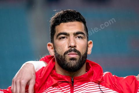 23 mars 2018 : Yessine Meriah. Match de football amical entre la Tunisie et l'Iran en vue de la préparation à la coupe du monde de football en Russie en juin 2018. match au stade de Radès, banlieue sud de Tunis, avec près de 4000 spectateurs et sous une pluie intensive, la Tunisie remporte le match 1 à 0. 