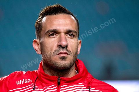 23 mars 2018 : Ali Maaloul. Match de football amical entre la Tunisie et l'Iran en vue de la préparation à la coupe du monde de football en Russie en juin 2018. match au stade de Radès, banlieue sud de Tunis, avec près de 4000 spectateurs et sous une pluie intensive, la Tunisie remporte le match 1 à 0. 