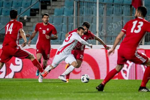 23 mars 2018 : Match de football amical entre la Tunisie et l'Iran en vue de la préparation à la coupe du monde de football en Russie en juin 2018. match au stade de Radès, banlieue sud de Tunis, avec près de 4000 spectateurs et sous une pluie intensive, la Tunisie remporte le match 1 à 0. 