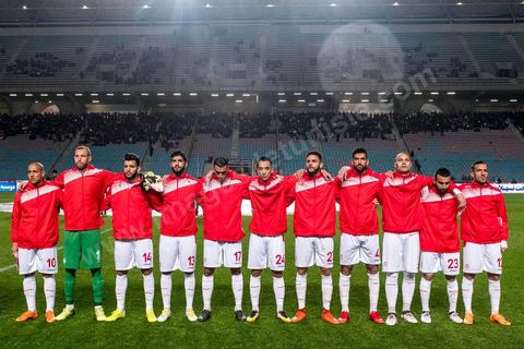 23 mars 2018 : Match de football amical entre la Tunisie et l'Iran en vue de la préparation à la coupe du monde de football en Russie en juin 2018. match au stade de Radès, banlieue sud de Tunis, avec près de 4000 spectateurs et sous une pluie intensive, la Tunisie remporte le match 1 à 0. 