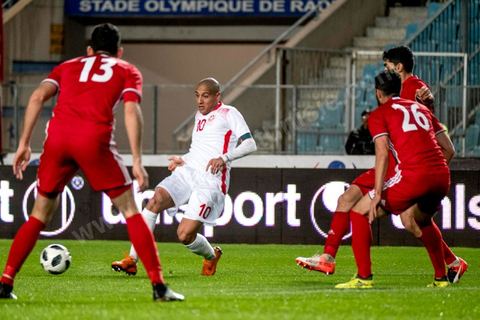 23 mars 2018 : Match de football amical entre la Tunisie et l'Iran en vue de la préparation à la coupe du monde de football en Russie en juin 2018. match au stade de Radès, banlieue sud de Tunis, avec près de 4000 spectateurs et sous une pluie intensive, la Tunisie remporte le match 1 à 0. 