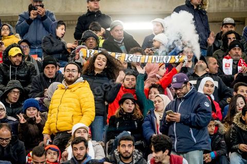 23 mars 2018 : Match de football amical entre la Tunisie et l'Iran en vue de la préparation à la coupe du monde de football en Russie en juin 2018. match au stade de Radès, banlieue sud de Tunis, avec près de 4000 spectateurs et sous une pluie intensive, la Tunisie remporte le match 1 à 0. 