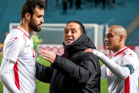 23 mars 2018 : Nabil Maâloul, entraineur de l'équipe nationale. Match de football amical entre la Tunisie et l'Iran en vue de la préparation à la coupe du monde de football en Russie en juin 2018. match au stade de Radès, banlieue sud de Tunis, avec près de 4000 spectateurs et sous une pluie intensive, la Tunisie remporte le match 1 à 0. 
