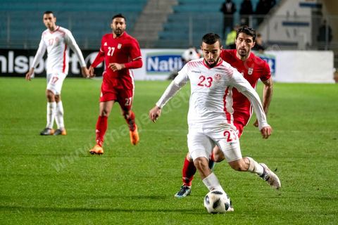 23 mars 2018 : Match de football amical entre la Tunisie et l'Iran en vue de la préparation à la coupe du monde de football en Russie en juin 2018. match au stade de Radès, banlieue sud de Tunis, avec près de 4000 spectateurs et sous une pluie intensive, la Tunisie remporte le match 1 à 0. 